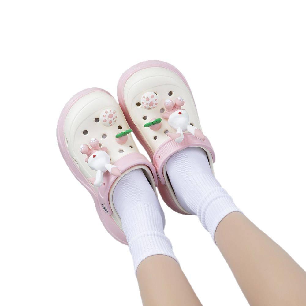 Hole shoes summer wear cartoon cute bear bag head heightened thick sole non-slip beach cool slippers