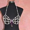 Womens Body Chain Set With Glass Bead Accent Fashionable Bra Top Waist Skirt Outfit Party Evening Wear