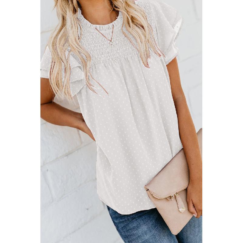 Summer new jacquard chiffon shirt for women, loose fit, round neck, pullover, short sleeve T-shirt