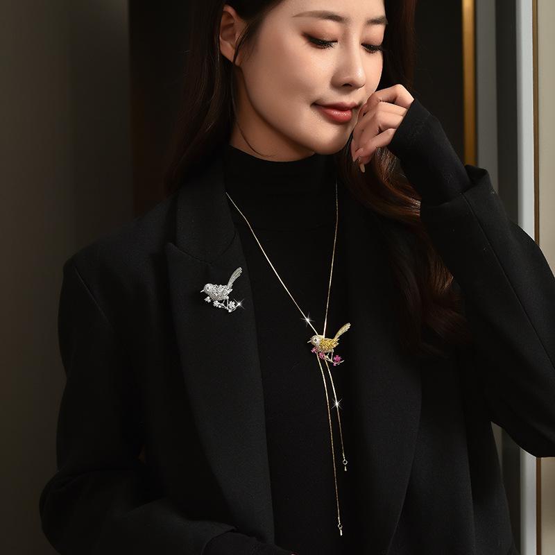 Long Necklace Bird Flower Versatile Sweater Chain Feminine Temperament Personalized Chest Flower Clothing Matching