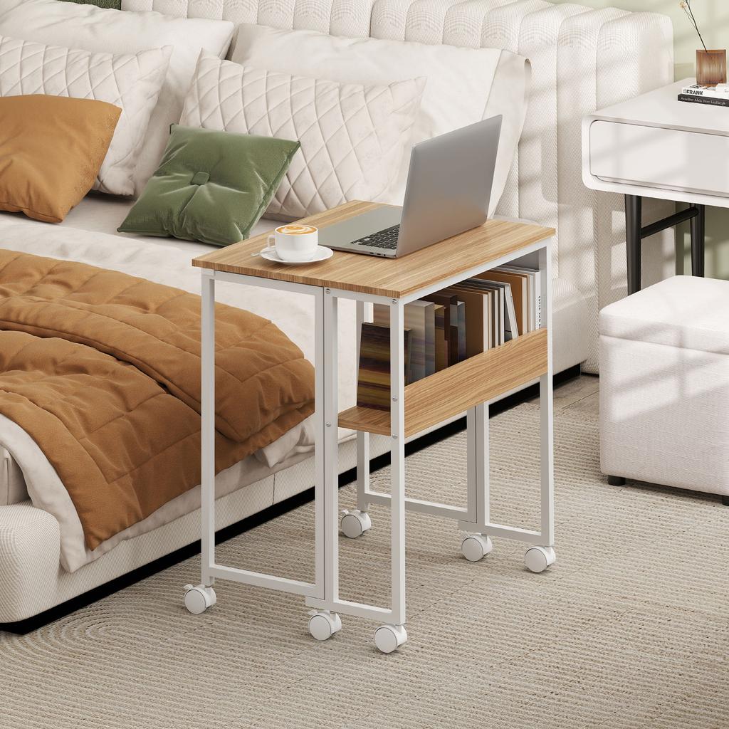 63 Cm Drop Leaf Writing Work Desk - Natural Wood Finish