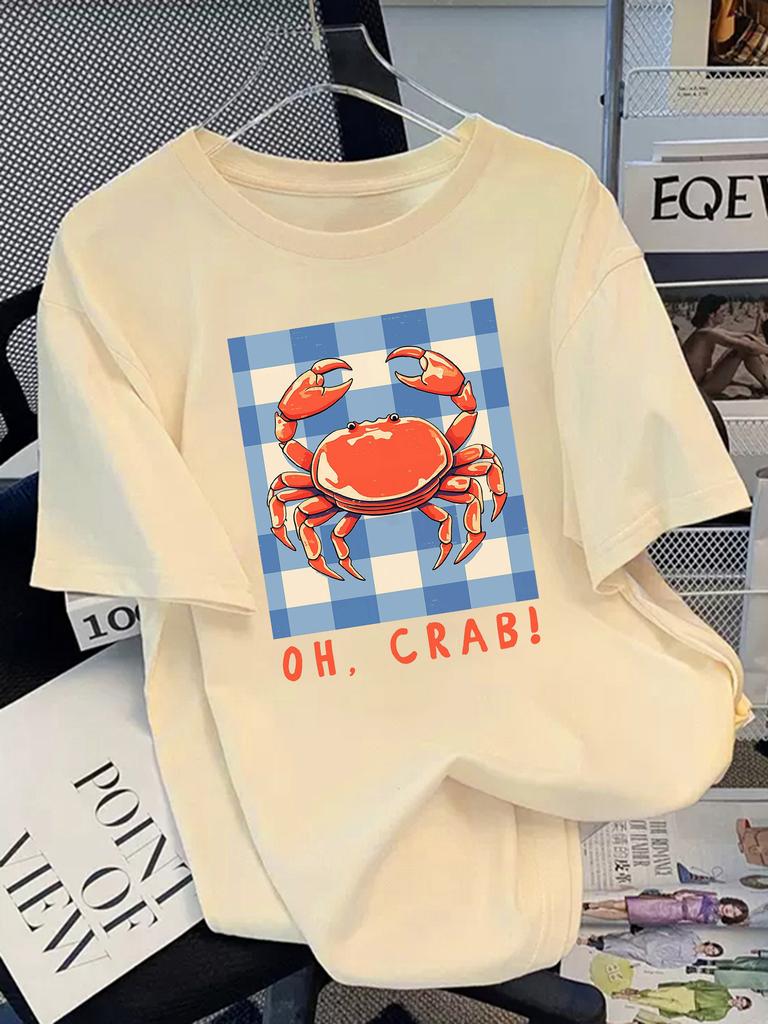 Oh Crab Prints Women Basics T Shirt Summer Casual Oversize T-Shirts Trendy  Multicolor Top Unisex Loose Short Sleeve