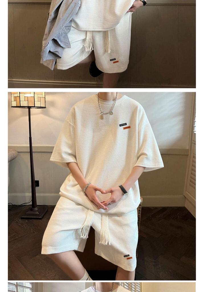 Men's Plus Size Ice Silk Waffle Two-Piece Set: Loose Short Sleeve Top & Shorts