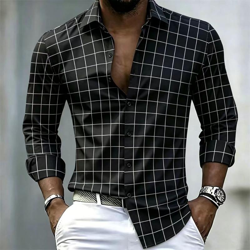 Men's Plaid Long Sleeved Shirt, Elegant Men's Shirt, Business Casual, Fashionable and Versatile, Striped Shirt