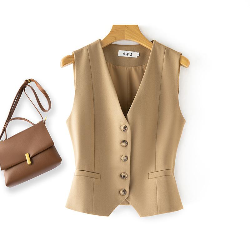 Short Suit Vest Women's Fashionable Versatile Spring Autumn Sleeveless Layering Commute Shoulder Pad No Fill Outerwear