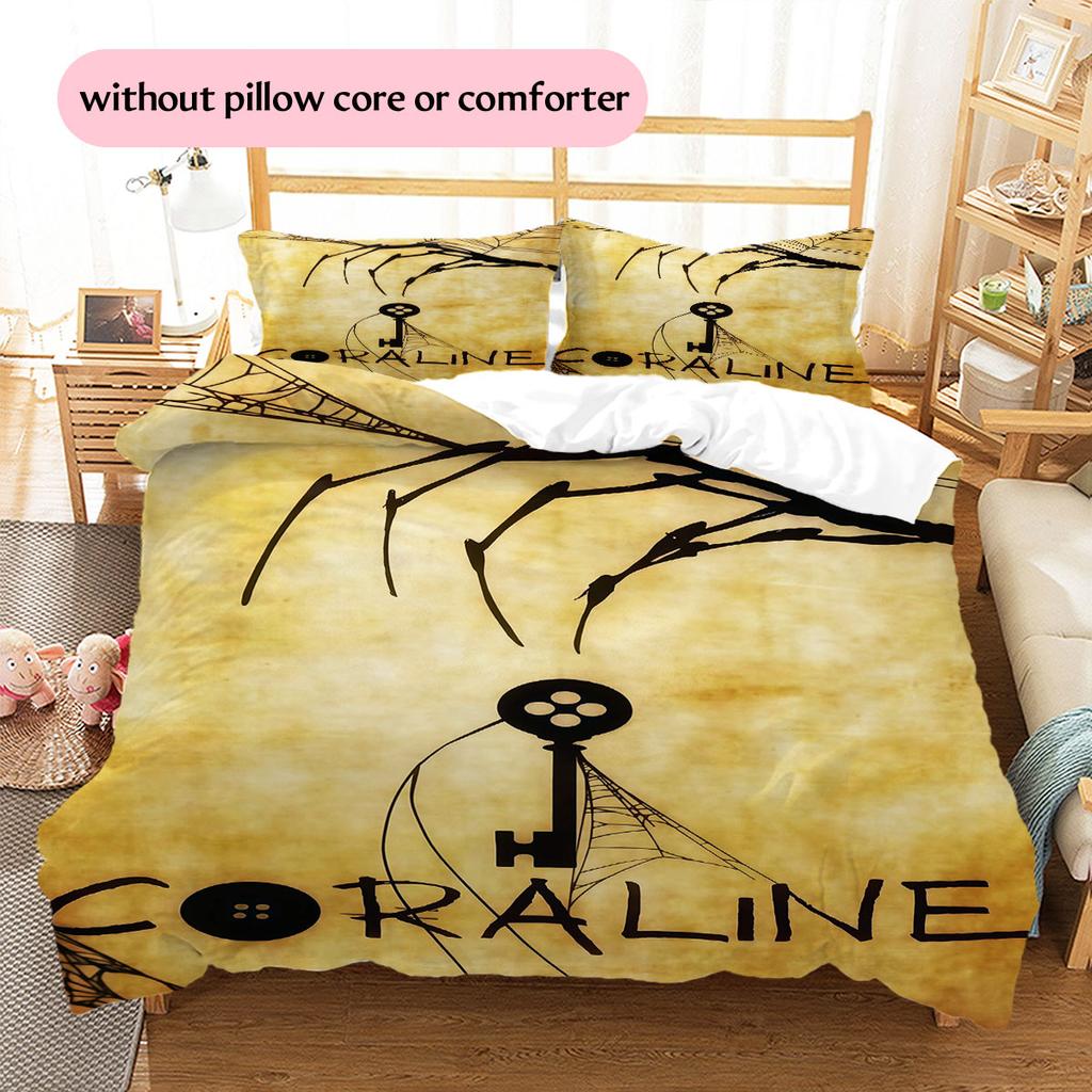 Coraline Pattern Bedding Home Decoration Birthday Gift ( 1 Duvet Cover + 2 Pillowcase, Without Core),fan Merchandise.