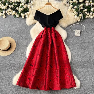 Designer RunwayNew Summer Fashion Vintage Women Sexy V Neck Jacquard High Quality Casual Party Boho Holiday Dresses