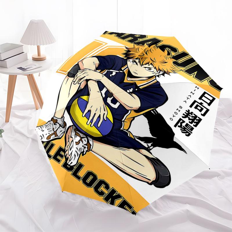 

1pc Haikyuu Hinata Shoyo Karasuno Volleyball Team Logo Automatic Folding Umbrella - Portable 3-Fold Design, 8-Bone Iron Frame Outdoor Umbrella, Perfec