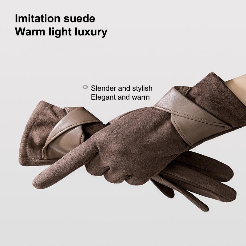 Warm Gloves With Velvet, Suitable For Women To Use In Winter, Touch Screen Elegant Bow Accessories, Cycling And Driving Gloves