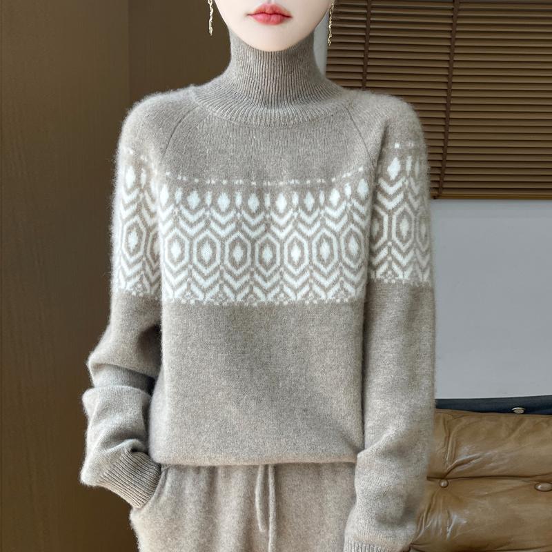 

Women Long Sleeve Jumper Crew Neck Knit Wool Sweater Casual High Collar Pullover Top 2XL верблюд