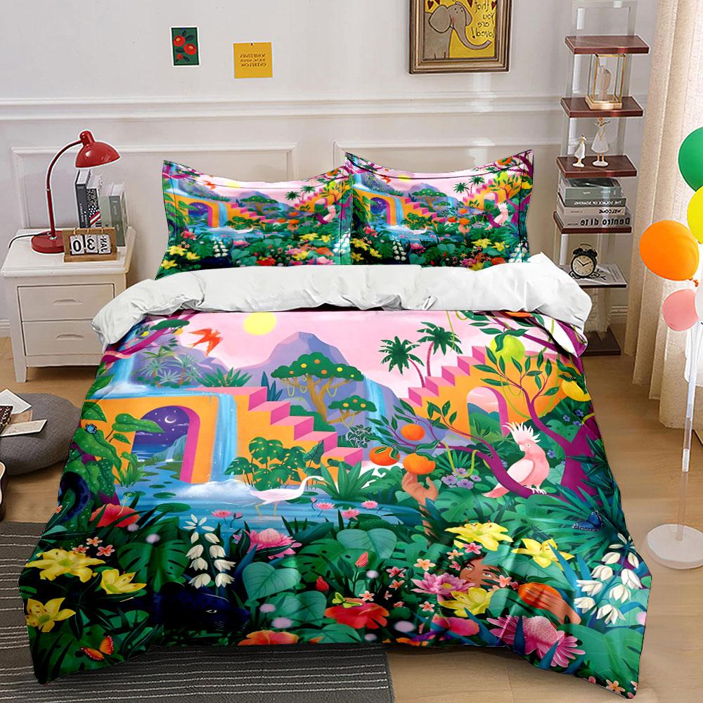 Paysage Nature Tropical Décoration de Maison Ensemble de Literie avec 1 Housse de Couette 2 Taies d'Oreiller Simple Double King Queen, Cadeau