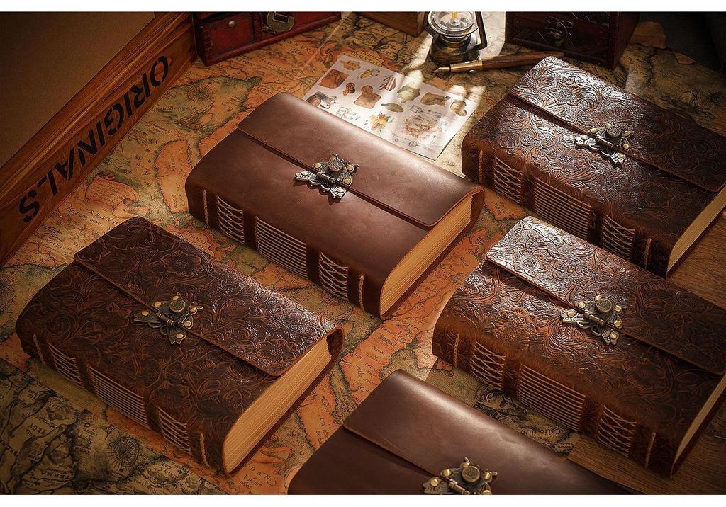 Handmade European Style Cowhide Sketchbook - Retro Traveler Diary Notebook (Thick Bound)