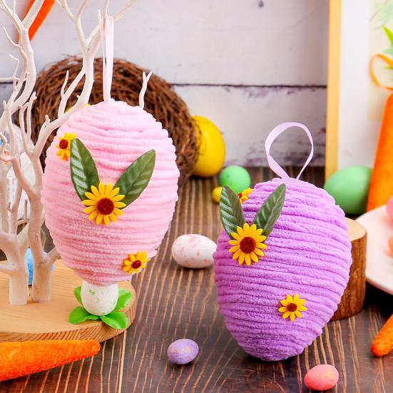 Yousheng Easter Egg Hanging Ornament DIY Crochet Easter Egg with Sunflower for Easter Basket Stuffer Holiday Party Tree Decor