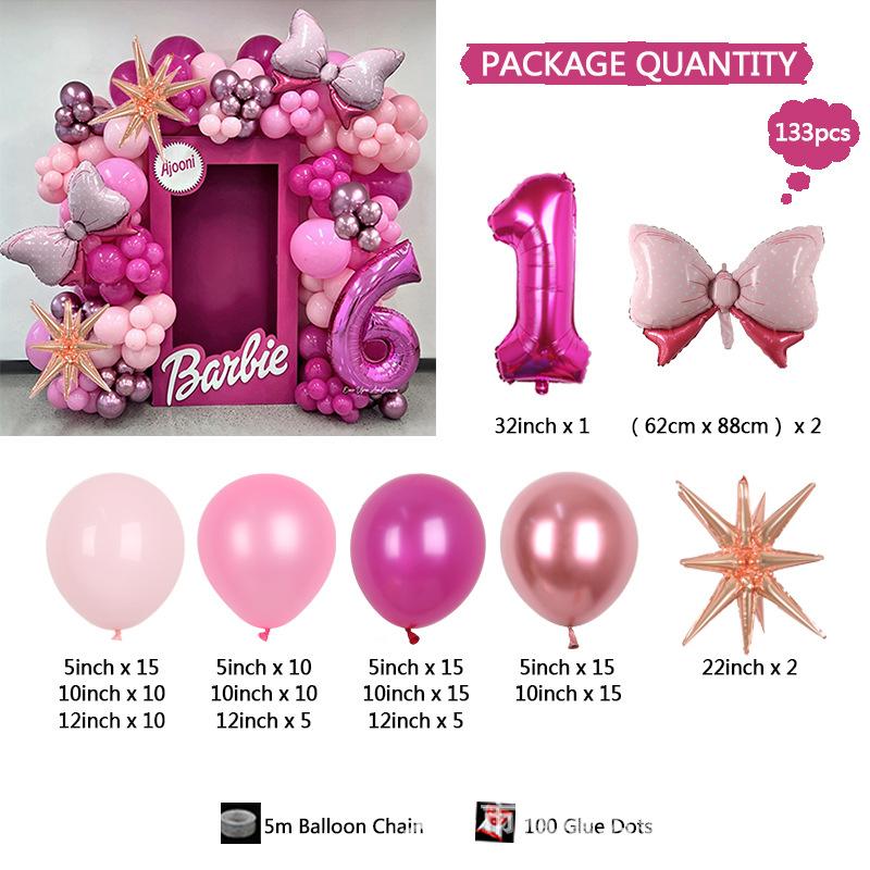 Pink Barbie Series Bow 32 Inch Rose Birthday Theme Girl Valentine s Day Interior Decoration Set set 1
