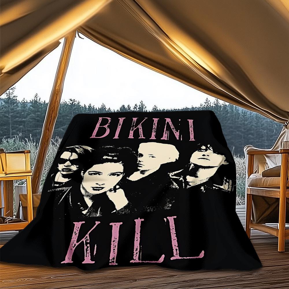 1pc Bikini Kill Band Outdoor Flannel Blanket, Cozy & Warm Soft Te Playful Design, Napping Camping,