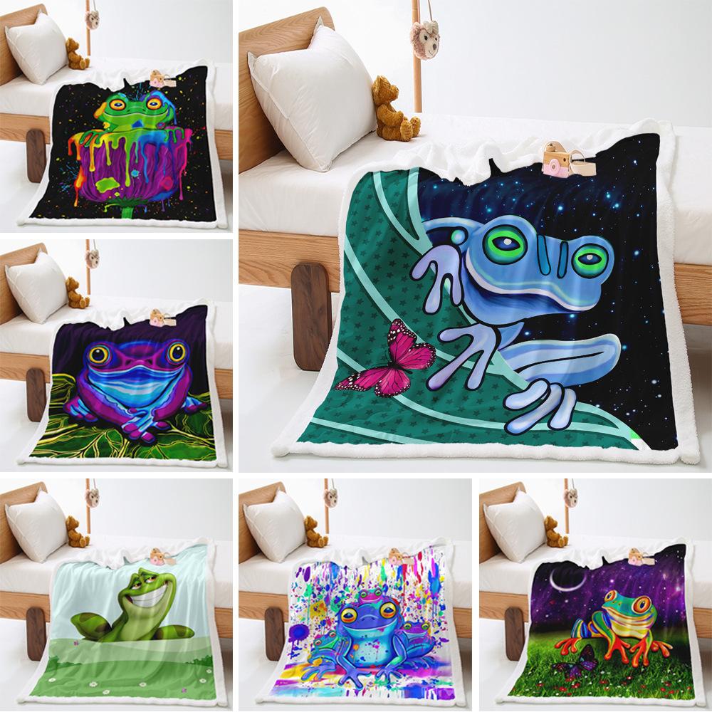 Colored Frog Blanket 2D Digital Printing Thickened Lamb Fleece Crystal Fleece Blanket Cover