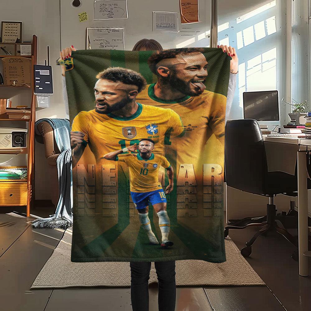 1PC Neymar Jr Patterned Flannel Blanket Suitable For All Seasons for Home Decor Warmth and Comfort Gifts Holiday Present