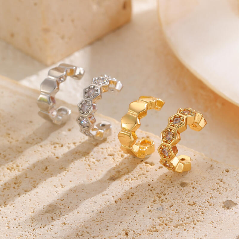 Punk Metal Zircon Ear Cuff Ear Clip for Women Geometric Hexagonal No Pierced Earcuff Clips Earrings Fashion Party Jewelry Gifts