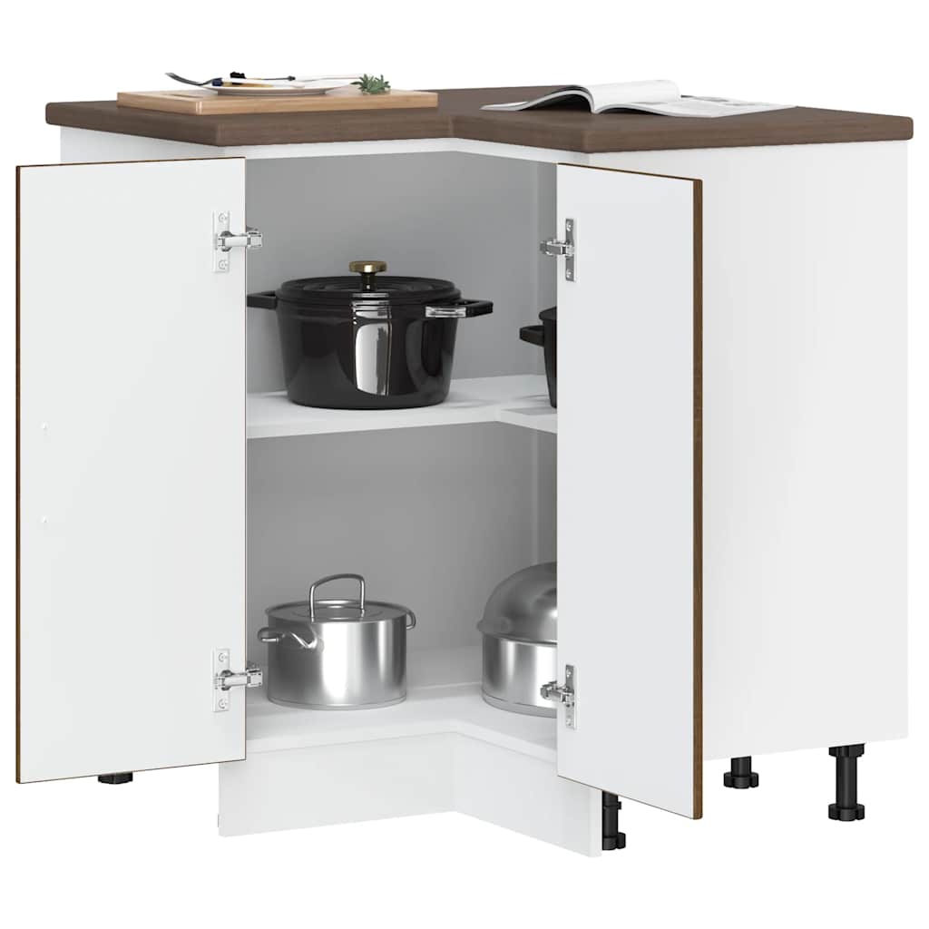 Lucca Corner Base Cabinet Brown Oak Effect Wood Based Material