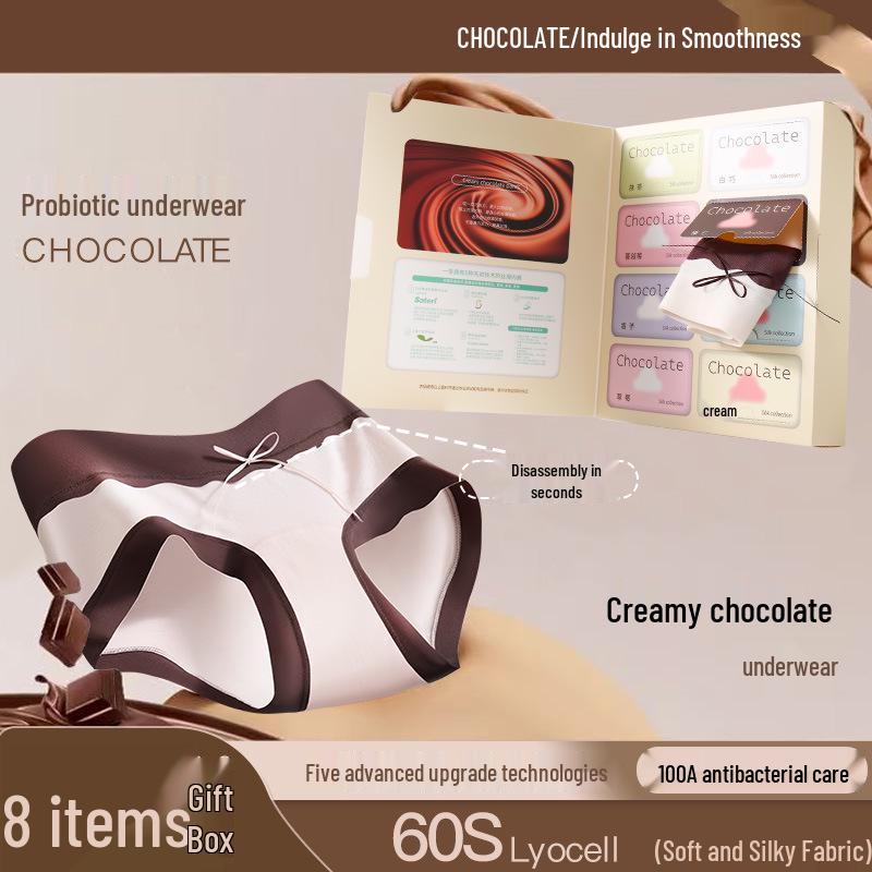 8-piece Gift Box: Women s Mulberry Silk Seamless Breathable Mid-Rise Panties with Antibacterial Extended Crotch XXL (140-160)