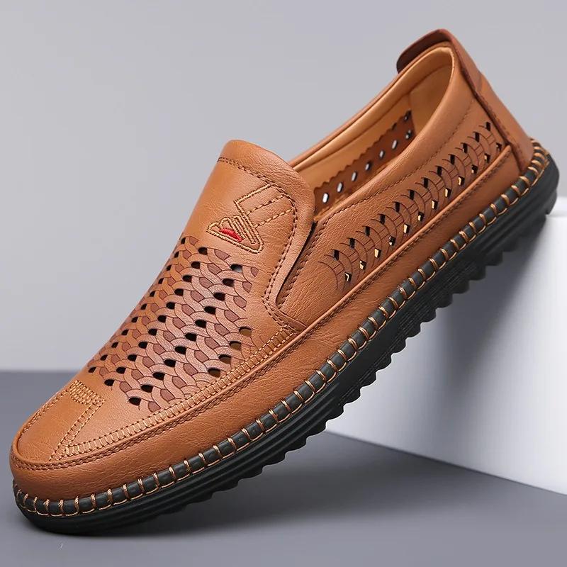 Fashion Summer Fashion Platform Hollow Men's Loafers Designer New Soft Sole Leather Beef Tendon Sole Casual Men Sandals Shoes
