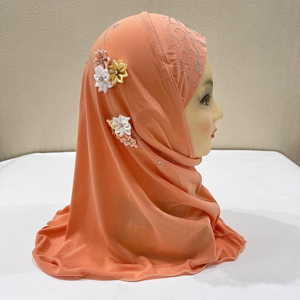 Fit 2-5 years old small girl cute hijab cap with flower beautiful muslim scarf islamic headscarf hat amira pull on headwrap