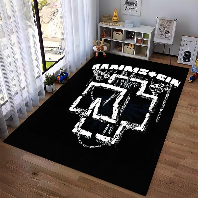 Rammstein Logo with Chains Design Rug Non-slip Rug Suitable for Living Room and Bedroom Sofas