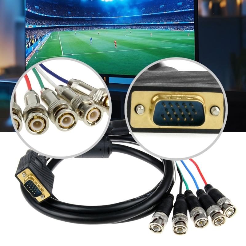 VGA To 5 BNC RGBHV Cable Male Connectors COnnection Cord High Resolution For Digital Screens And Monitors
