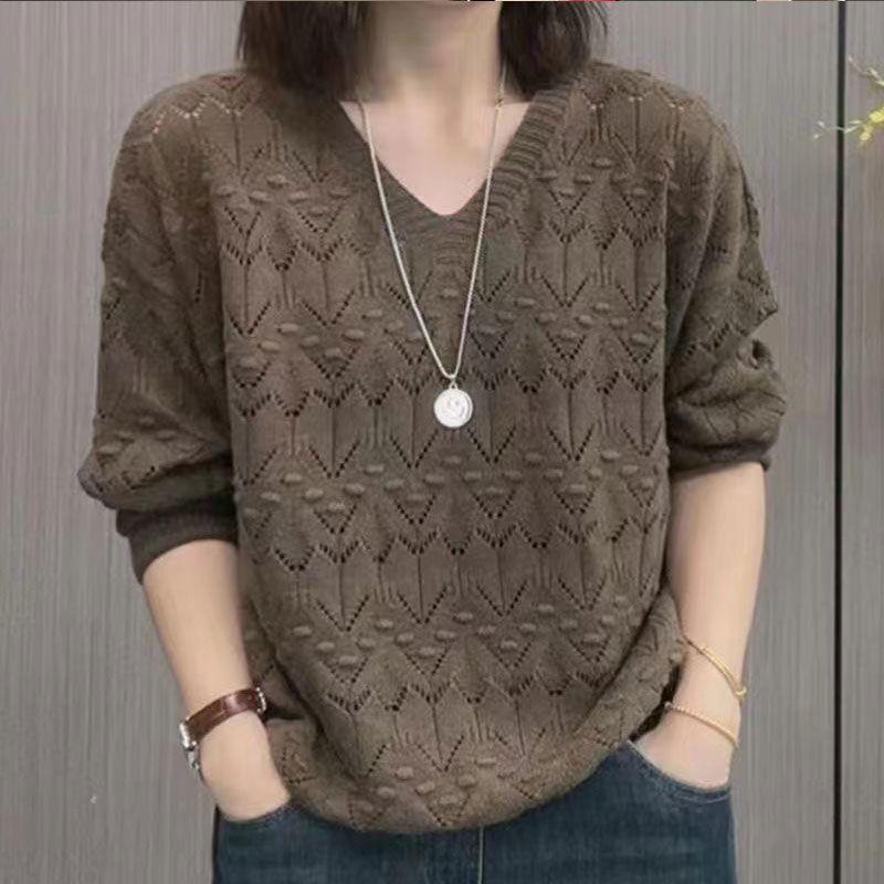 Women's Fashion, Western Style, Hollow, Thin Temperament, Tops, Sweaters, Knitwear, All-match Bottoming, Long-sleeved, Loose Autumn and Winter