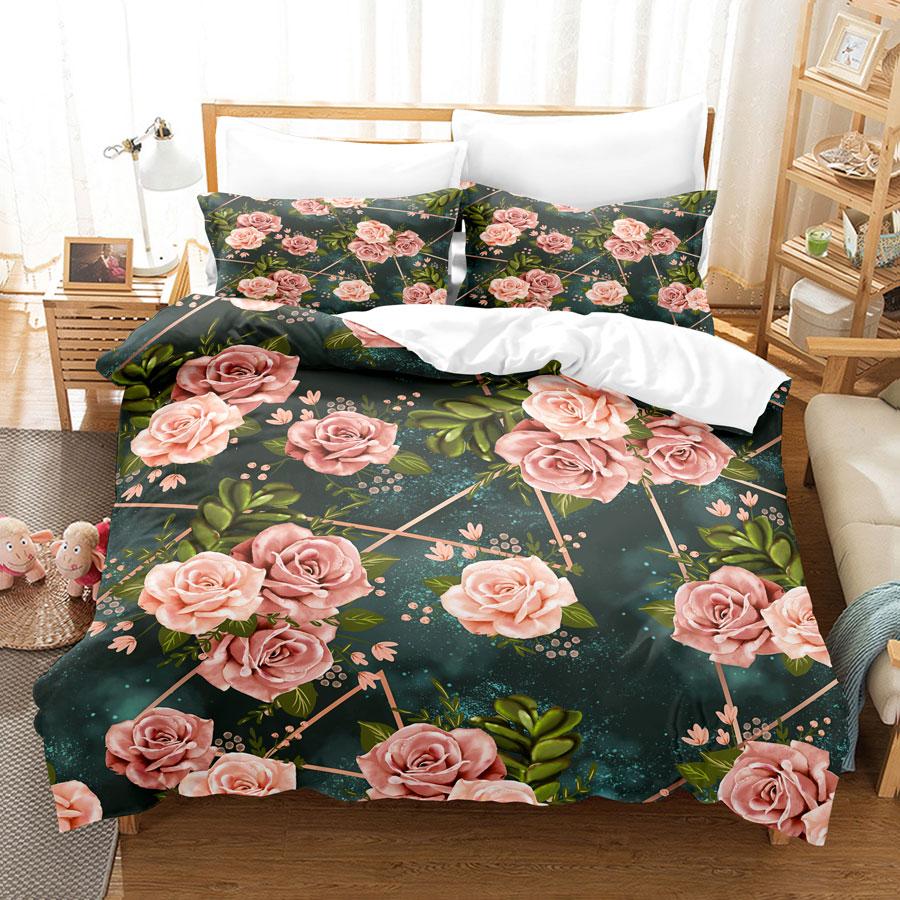 Flower Duvet Cover Set For Girls Women Bedroom Decor 3d Digital Print Polyester Comforter Cover Quilt Cover King Queen Full Size