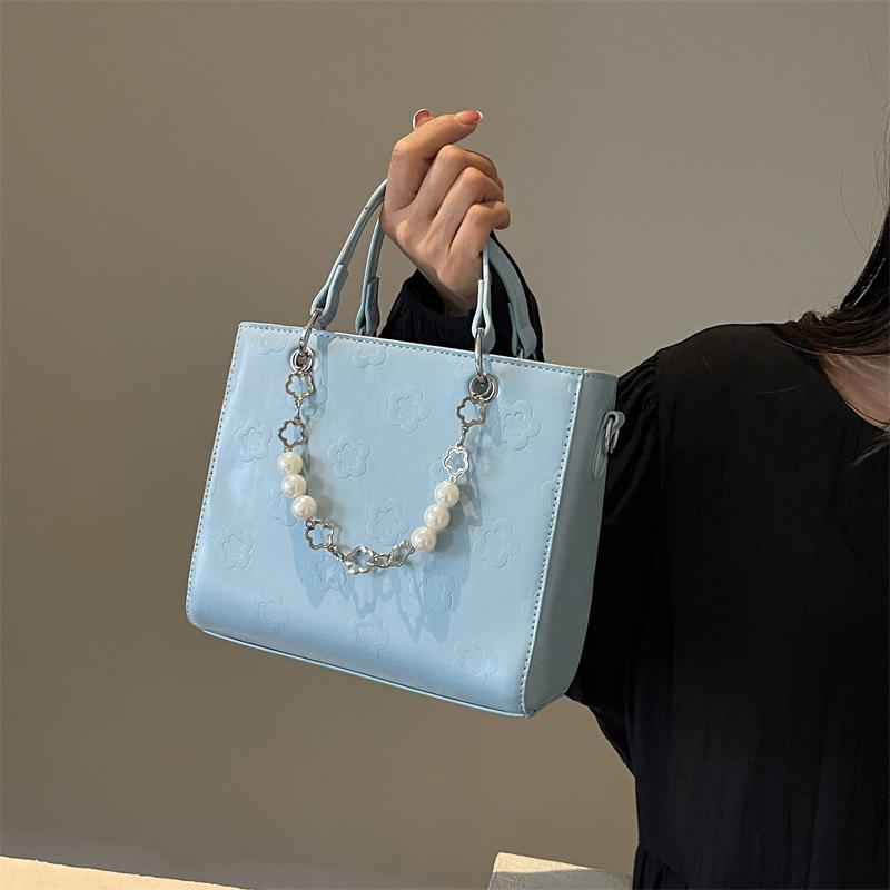 Women's Bag  New French Fairy Style Handbag Fashionable Pearl Beaded Small Print One Shoulder Crossbody Bag Trend