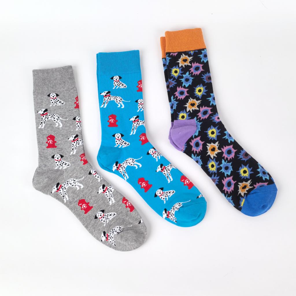 1 Pair of Cotton Blend Fashionable  Mid-calf Socks Spotted Dog Colorful Fireworks Pattern Comfortable Wearing In All Seasons