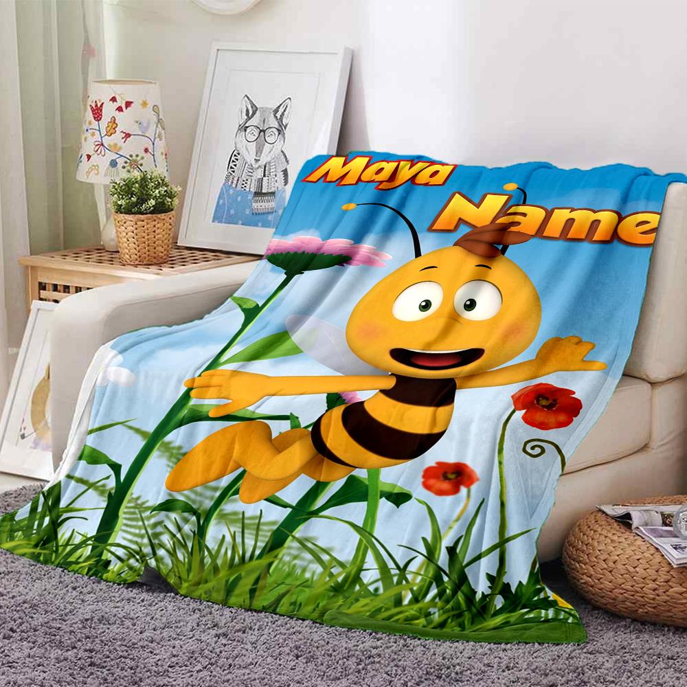Benutzerdefinierter Name Maya Bienen-Thema Bedruckte Decke Perfekt für Sofa Bett Reisen Außenbereich Maschinenwaschbar Gemütlich Langlebig