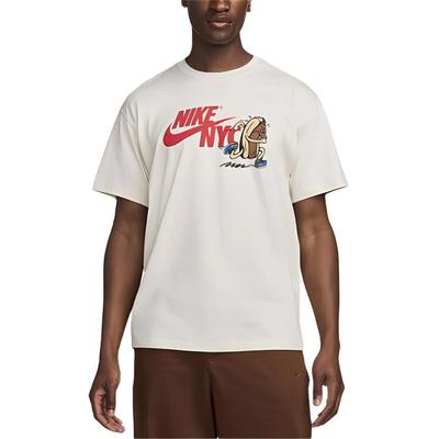 Sportswear Logo Cartoon Print Ribbed Crew Neck Short Sleeve T-Shirt Men Tops Oatmeal HJ6901-141