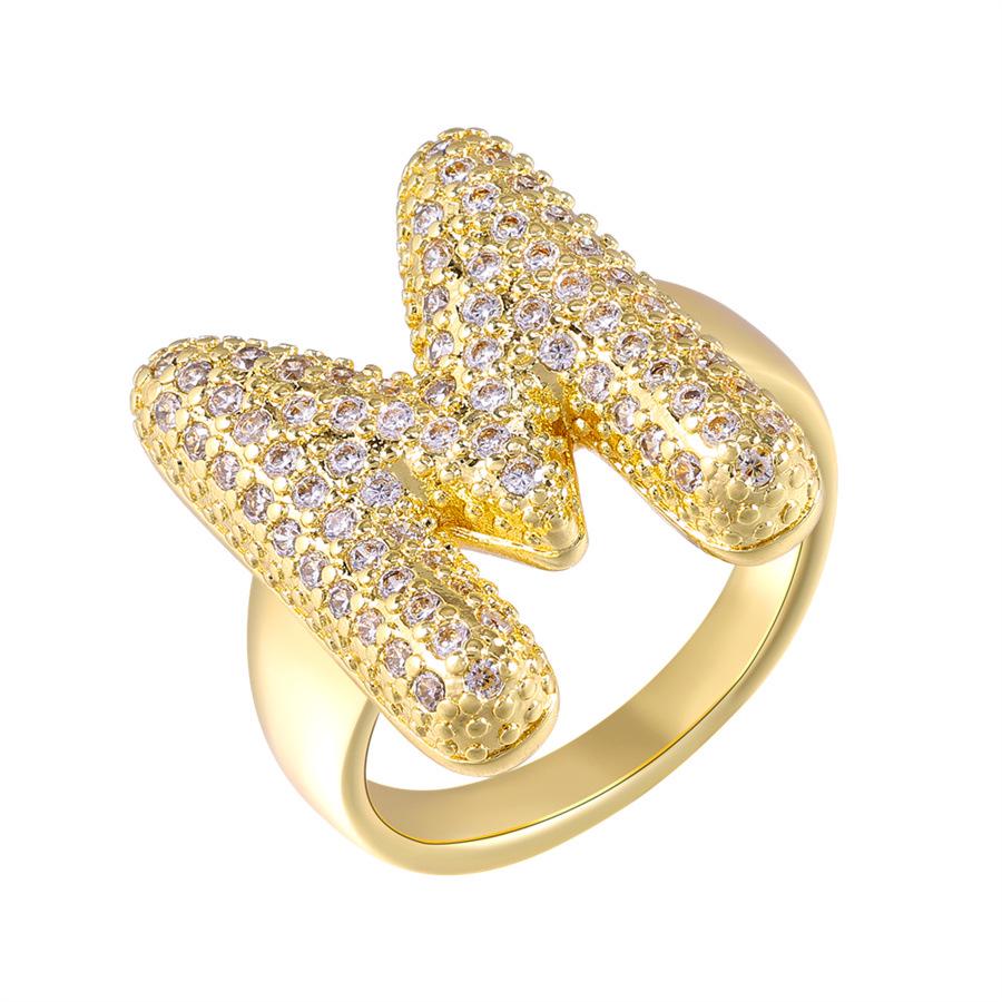 Zirkon Kupfer Mikro-Eingefasst 26-Buchstaben Offener Ring - Europäischer & Amerikanischer Weihnachtsschmuck