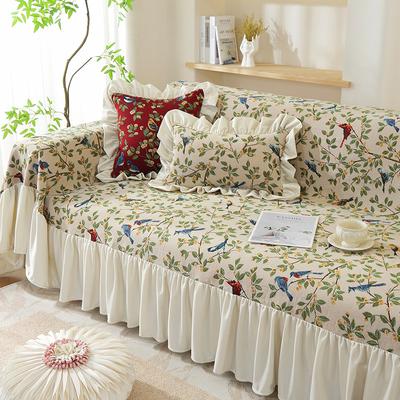 Pastoral Retro Printed Sofa Cover with Skirt All-Inclusive Floral Sofa Towel for Four Seasons Luxury Soft Furniture Protector