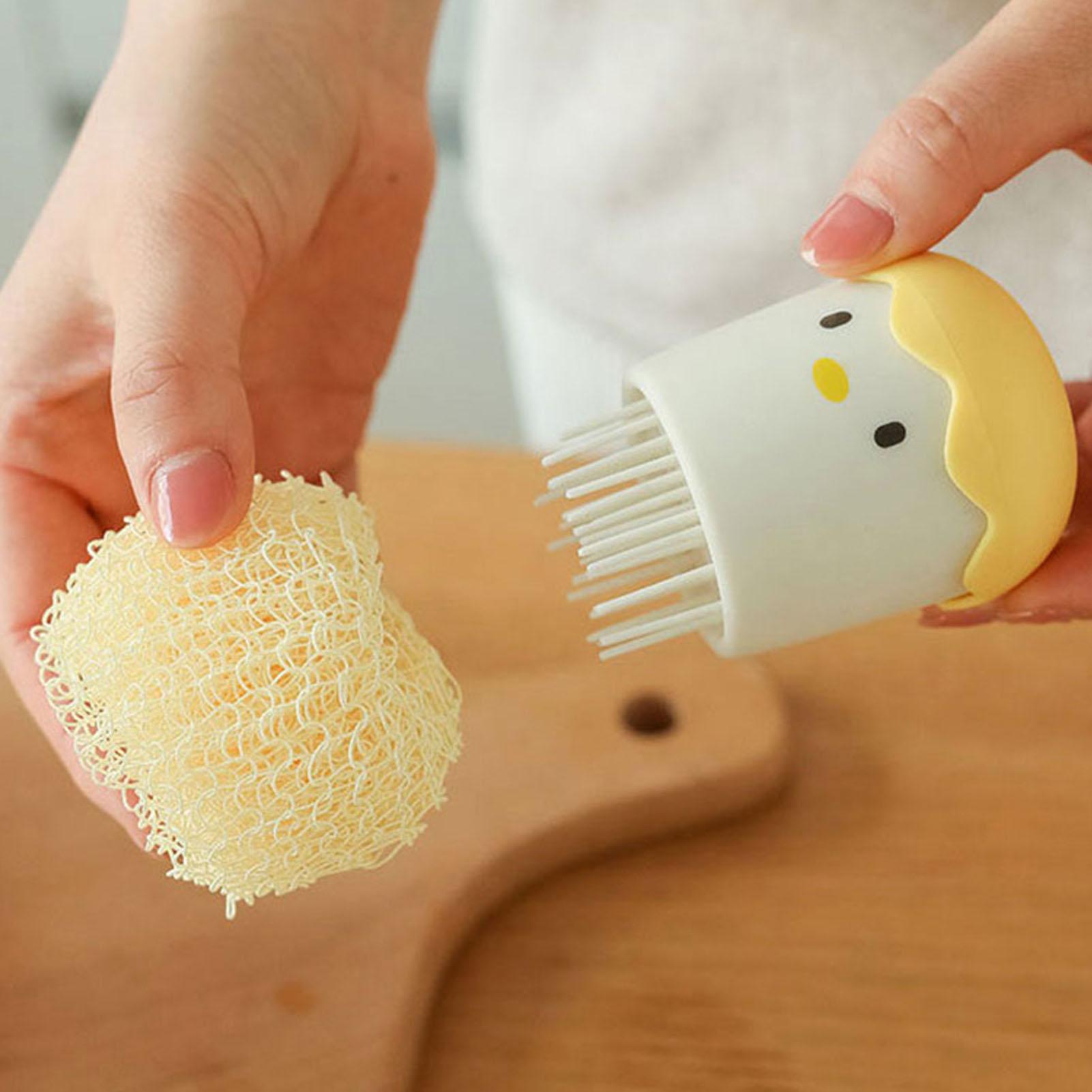 

Щетка для чистки куриных яиц Мультяшная кухонная мочалка с волокнистой головкой и съемной ручкой для мисок жёлтый