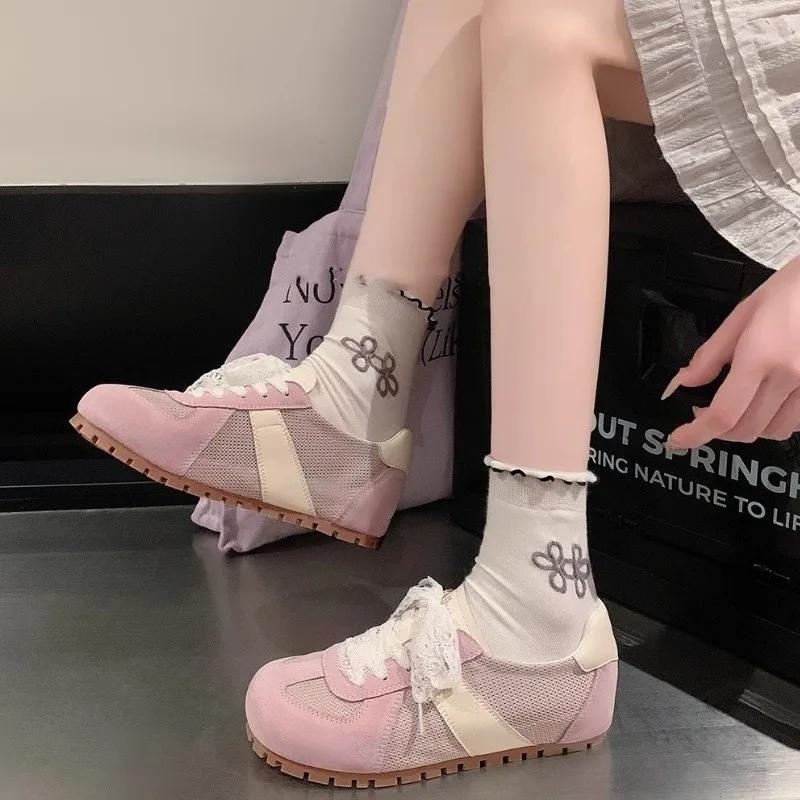 Fashion Mesh Women Flats Shoes Sport Running Shoes Designer Lace Up Summer New 2024 Lace Casual Dress Hiking Mujer Zapatos Cozy Sneakers