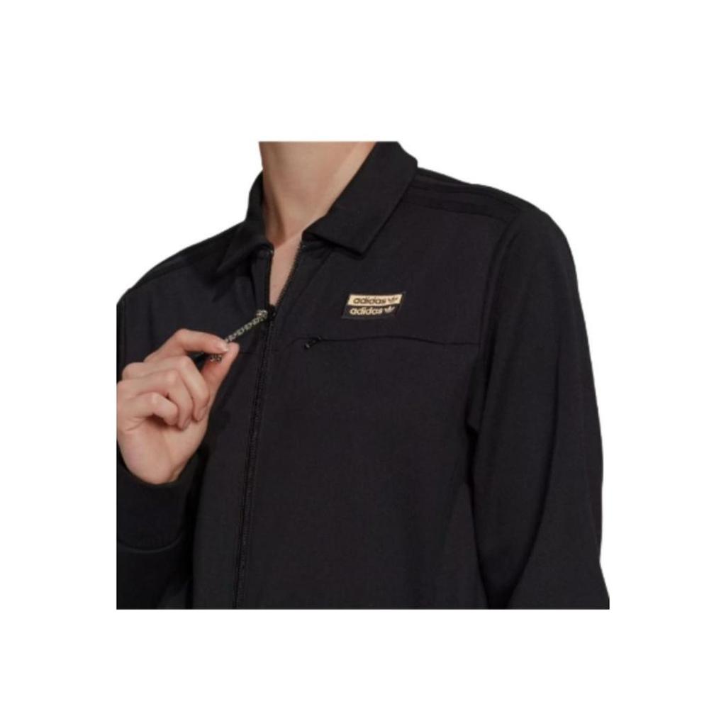 Adidas Originals Logo Polo Neck Long Sleeve High Waist Loose Wide Leg Jumpsuit Women Jumpsuit Black GN4228