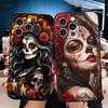 Catrina Beautiful Rose Girl Skull Soft Phone Case for iPhone 16 16E 17 Air 15 Pro Max 14 Plus 13 Mini 11 12 7 Black Cover Back S