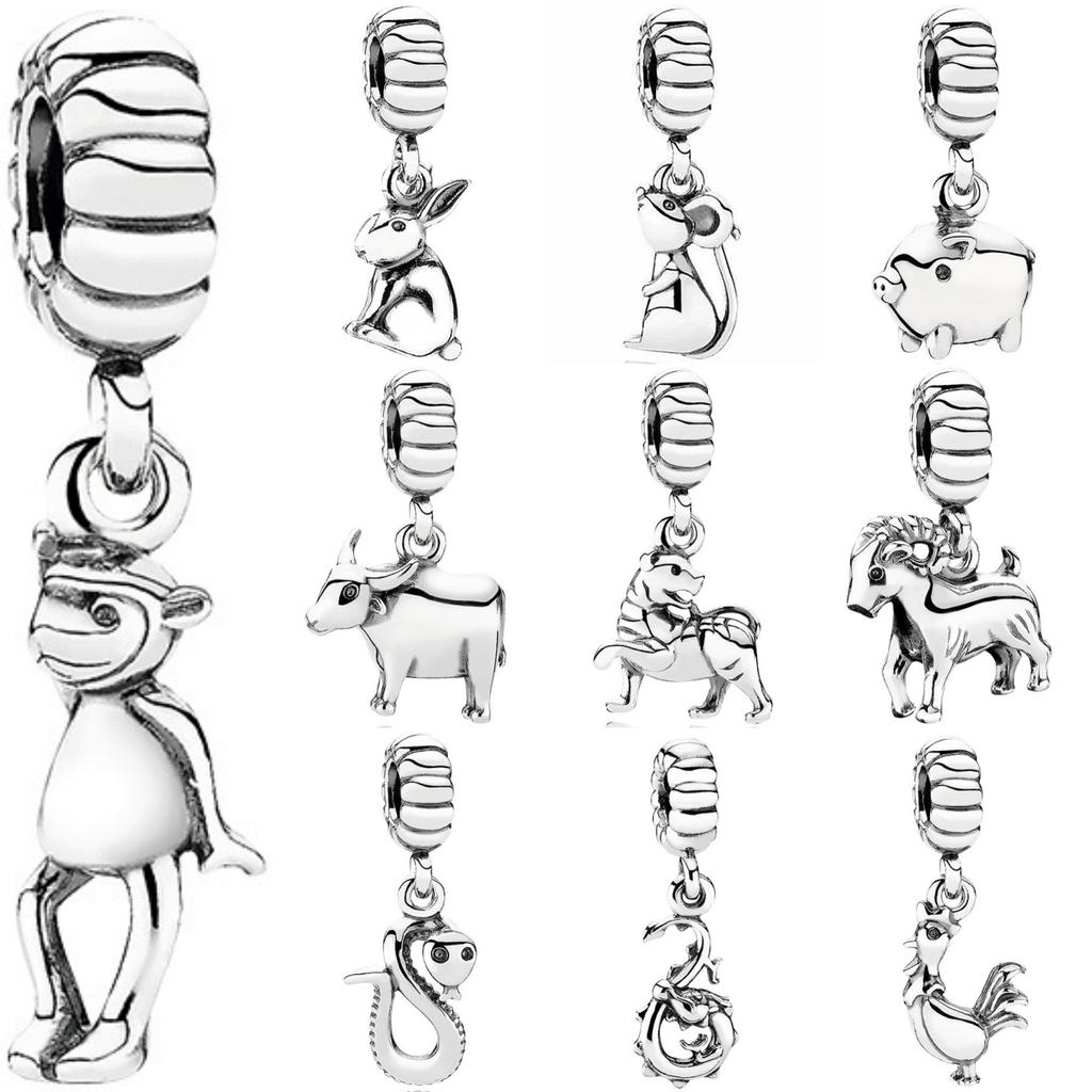 925 Silver Chinese Zodiac Series Snake Dragon Charm Bead Fit Pendant Bracelet DIY Women Jewelry Accessories