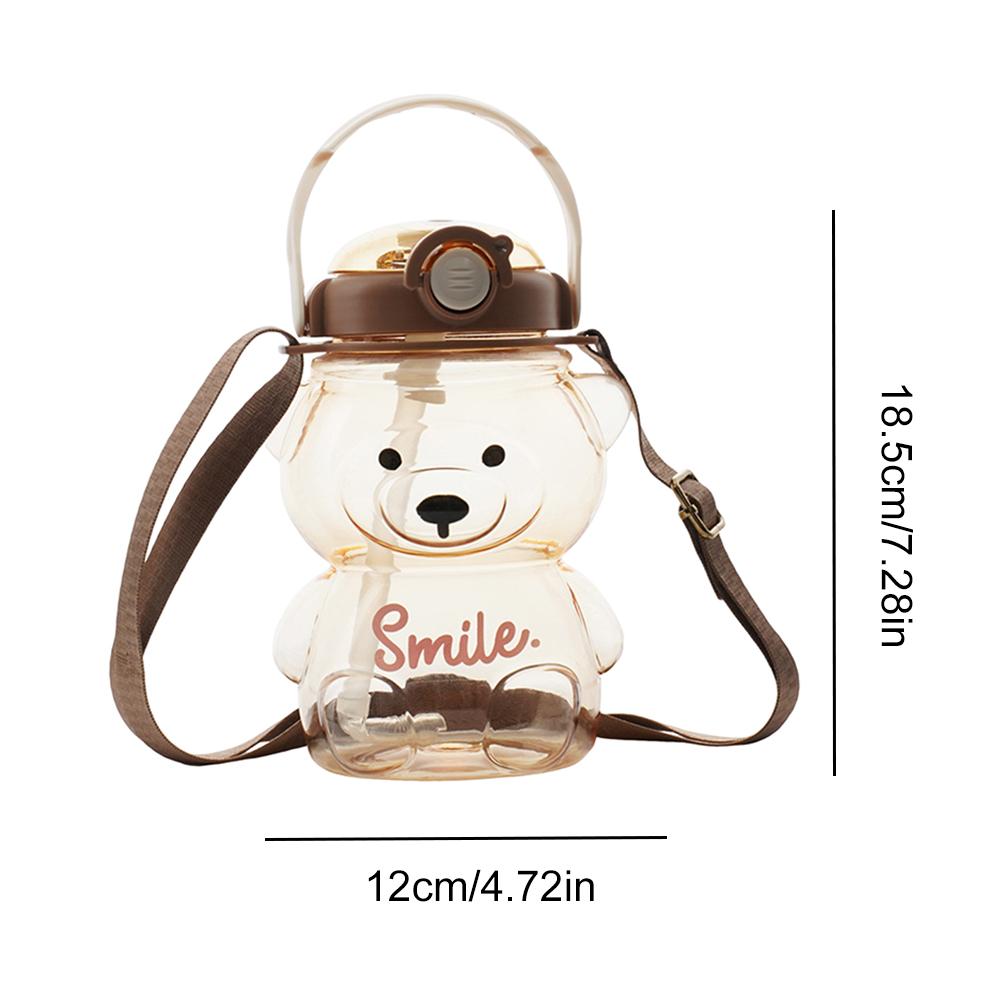 Cute Bear Straw Cup Leak-proof Large Capacity with Adjustable Shoulder Strap for Daily Office Work Outdoors Leisure Occasions