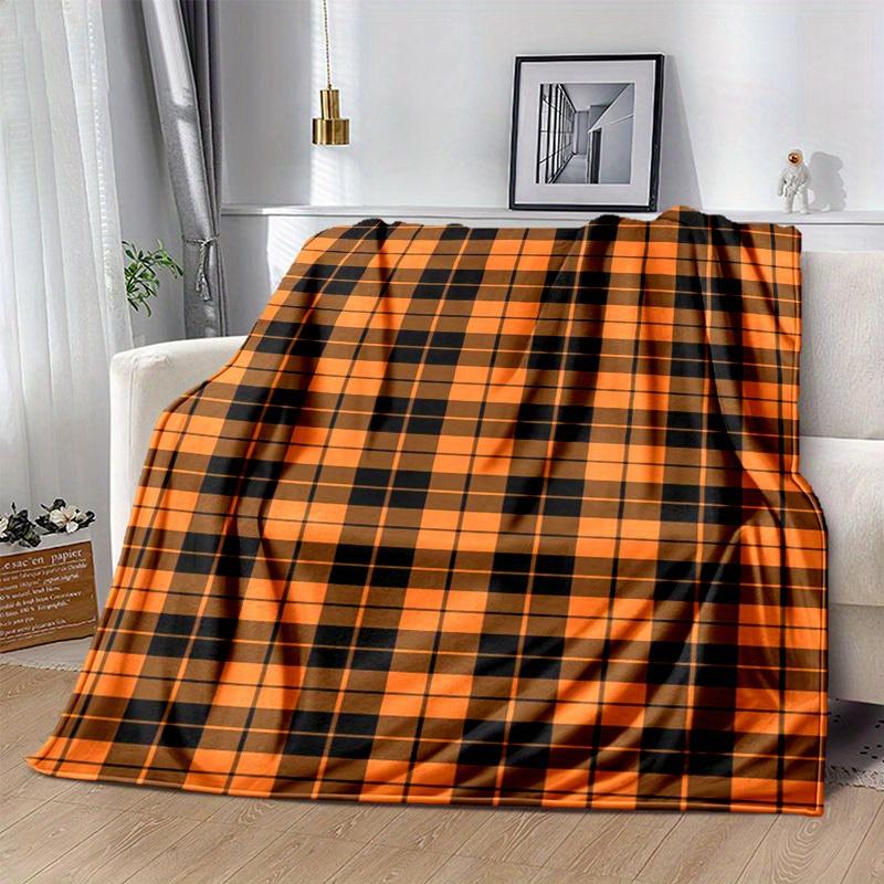 1pc. Plaid Blanket - Perfect for Home, Office, Outdoors | Gift Idea | Suitable All Seasons | Orange & Black Checkered Pattern z041768