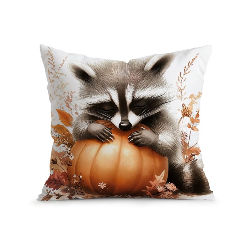 Home Decor Autumn Animals: Bunny, Raccoon, Hedgehog, Otter Pattern Cushion Cover Suitable for Sofa Bedroom Car Pillow Cover