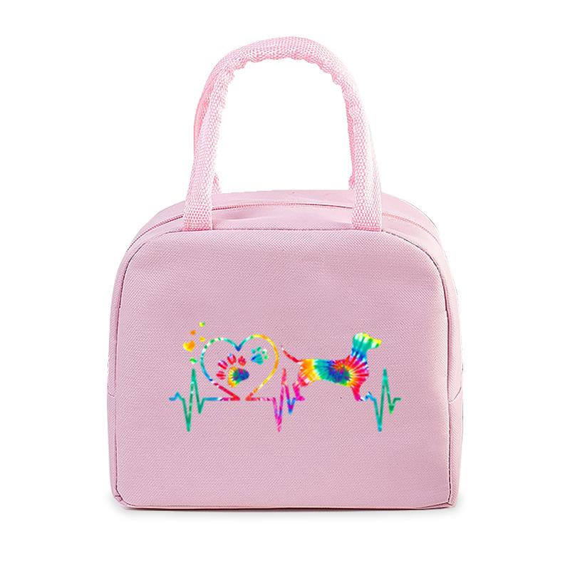 Portable Lunch Bags Dachshund Heartbeat Print Women Men Thermal Insulation Lunch Box Children School Lunch Bento Storage Handbag