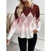 Women's Fashion Casual Spring Fall Rhombus Print Long Sleeve O-Neck Blouses & Shirts