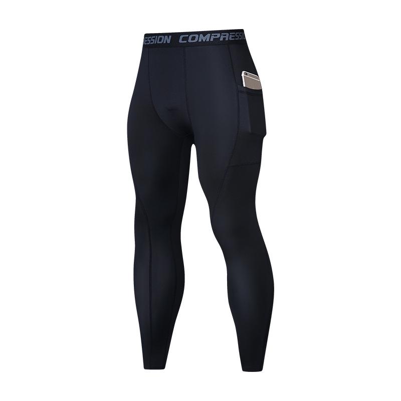 Men's High-Elastic Fitness Leggings - Patch Pocket, Compression, Breathable, Quick-Drying, Ideal for Autumn/Winter Running & Basketball.