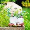 Smile Face Planter Resin Reading Lady Head Girl Face Flower Pot Double Head Succulent Planter with Drainage Hole for Home Office Balcony