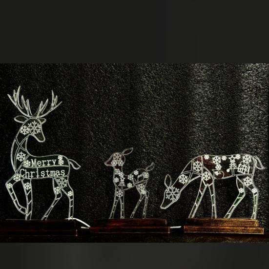 Metal Lighted Christmas Deer Decoration Light Up Reindeer Figurine with Wooden Base for Indoor Outdoor Home Yard Tabletop Decor