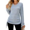 Casual Loose Fit V Neck Solid Color Long Sleeve T Shirt